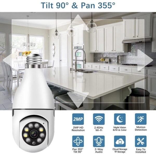 Câmera Lâmpada (100% HD) Usar Cartão De Memória ip wifi giratória 360 com encaixe bocal rosca yoosee ptz full HD visão noturna - Imagem 4