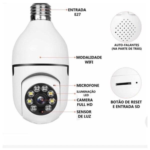Câmera Lâmpada (100% HD) Usar Cartão De Memória ip wifi giratória 360 com encaixe bocal rosca yoosee ptz full HD visão noturna - Imagem 2