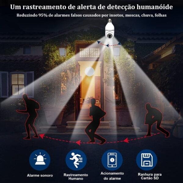 Câmera wifi ip sem fio giratória 360 com encaixe lampada bocal rosca yoosee/V380 ptz full HD visão noturna segurança - Imagem 6