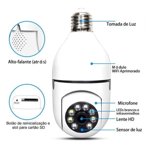 Câmera wifi ip sem fio giratória 360 com encaixe lampada bocal rosca yoosee/V380 ptz full HD visão noturna segurança - Imagem 5