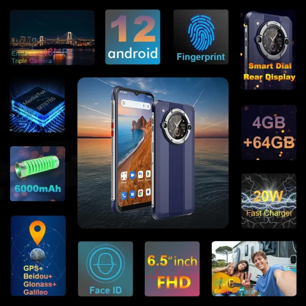Smartphone 6000mah 6.5 "tela 4gb octa core android64gb telefone móvel 48mp carregamento rápido - Imagem 2