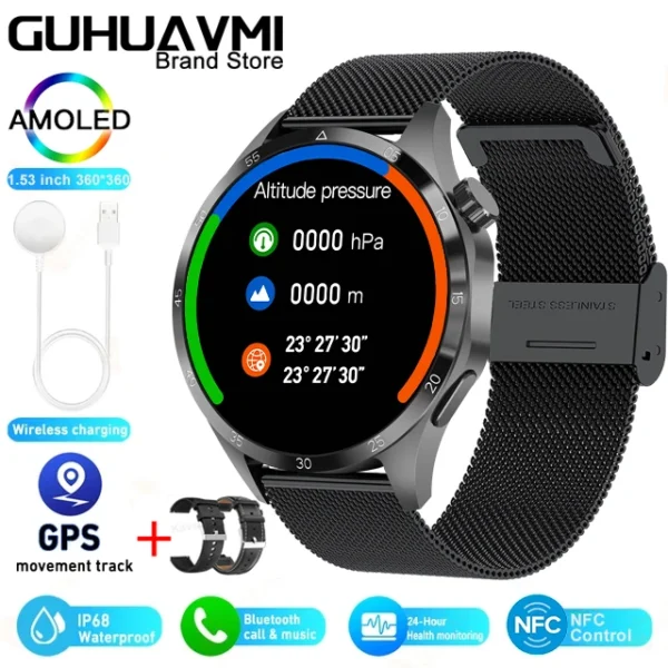 Smartwatch gt4 pro gps relógios inteligentes tela hd, bluetooth, chamada  à prova água - Imagem 5