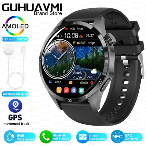 Smartwatch gt4 pro gps relógios inteligentes tela hd, bluetooth, chamada  à prova água - Imagem 7