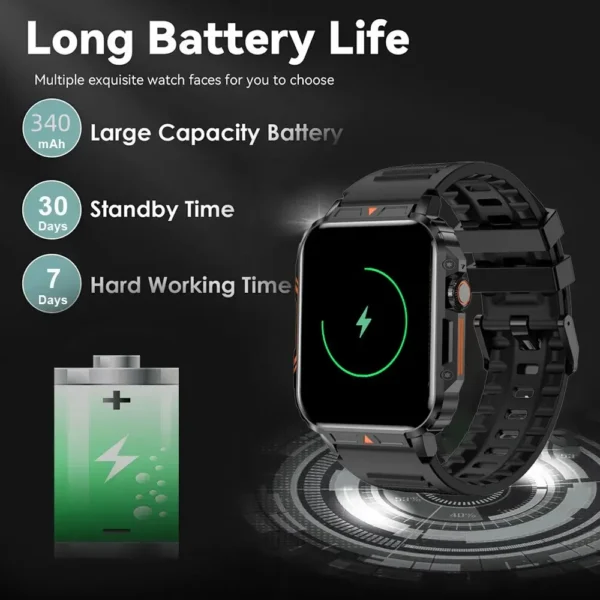 Smartwhatch Senbono 1.95 polegada militar relógio inteligente masculino bluetooth chamada  para android ios ip68 à prova dip68 água esportes - Imagem 6