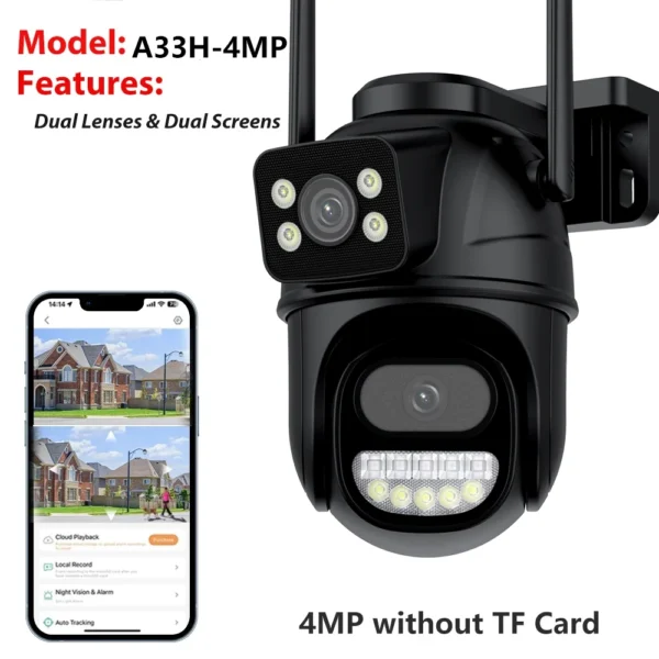Câmera wi-fi de tela dupla ptz 8x zoom digital cor visão noturna proteção segurança ao ar livre 8mp cctv câmera ip icsee