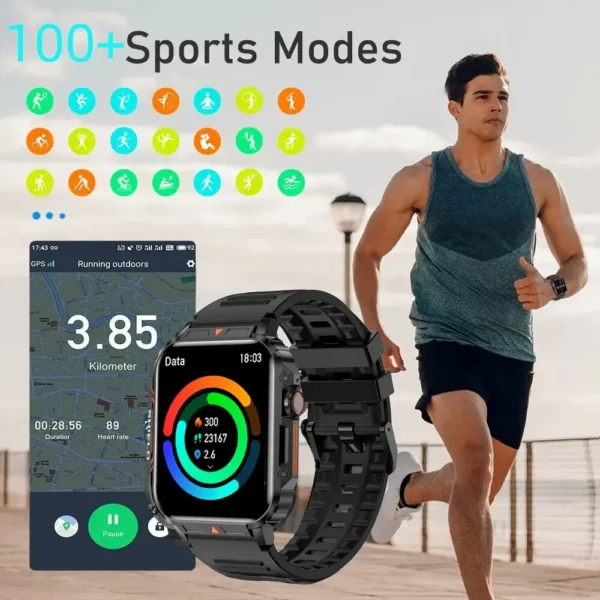 Smartwhatch Senbono 1.95 polegada militar relógio inteligente masculino bluetooth chamada  para android ios ip68 à prova dip68 água esportes - Imagem 5