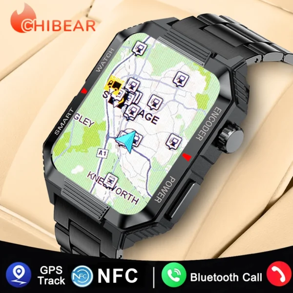 Smartwatch masculino Nfc gps bluetooth chamada relógio inteligente 1.99 ''tela hd 120 + esportes relógio de fitness ao ar livre dados meteorológicos à prova água