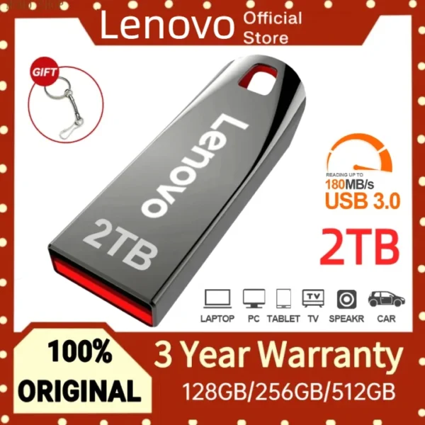 Pendrive Lenovo 2TB Metal de alta velocidade usb 3.0 flash portátil  usb à prova água