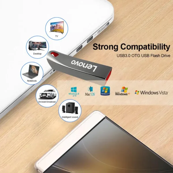 Pendrive Lenovo 2TB Metal de alta velocidade usb 3.0 flash portátil  usb à prova água - Imagem 3