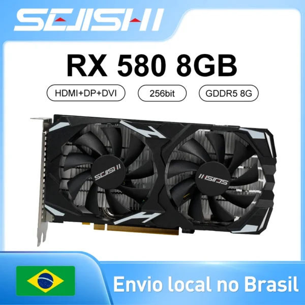 Placa de video AMD Radeon RX 580 8GB 2048SP Graphics Cards GDDR5 256Bit Video Card PCIE3.0 GPU Gaming Card PC